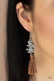 Tiki Tassel - Brown Earrings - Paparazzi Accessories Earrings Bedazzle Me Pretty Mobile Fashion Boutique