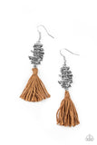 Tiki Tassel - Brown Earrings - Paparazzi Accessories Earrings Bedazzle Me Pretty Mobile Fashion Boutique