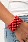 Tiki Tropicana - Red Bracelet - Paparazzi Accessories Bracelet Bedazzle Me Pretty Mobile Fashion Boutique