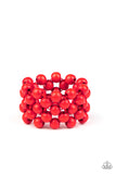 Tiki Tropicana - Red Bracelet - Paparazzi Accessories Bracelet Bedazzle Me Pretty Mobile Fashion Boutique