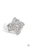 Tilted Talent - White Ring - Paparazzi Accessories Ring Bedazzle Me Pretty Mobile Fashion Boutique