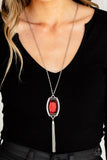 Timeless Talisman - Red Necklace - Paparazzi Accessories Necklace Bedazzle Me Pretty Mobile Fashion Boutique