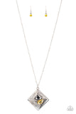 Timelessly Tilted - Yellow Necklace - Paparazzi Accessories Necklace Bedazzle Me Pretty Mobile Fashion Boutique