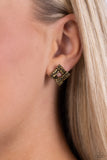 Times Square Scandalous - Brass Post Earrings - Paparazzi Accessories Post Earrings Bedazzle Me Pretty Mobile Fashion Boutique
