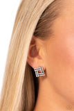 Times Square Scandalous - White Post Earrings - Paparazzi Accessories Post Earrings Bedazzle Me Pretty Mobile Fashion Boutique
