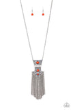 Totem Tassel - Orange Necklace - Paparazzi Accessories Necklace Bedazzle Me Pretty Mobile Fashion Boutique