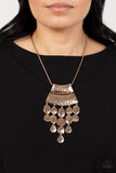 Totem Trek - Gold Necklace - Paparazzi Accessories Necklace Bedazzle Me Pretty Mobile Fashion Boutique