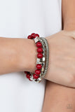Tour de Tourist - Red Bracelet - Paparazzi Accessories Bracelet Bedazzle Me Pretty Mobile Fashion Boutique
