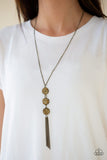 Triple Shimmer - Brass Necklace - Paparazzi Accessories Necklace Bedazzle Me Pretty Mobile Fashion Boutique