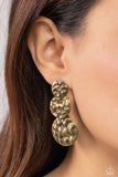 Triple Threat Texture - Brass Post Earrings - Paparazzi Accessories Post Earrings Bedazzle Me Pretty Mobile Fashion Boutique