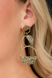Triple Trifecta - Brass Earrings - Paparazzi Accessories Earrings Bedazzle Me Pretty Mobile Fashion Boutique