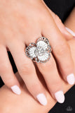 Tropical Trillium - White Ring - Paparazzi Accessories Ring Bedazzle Me Pretty Mobile Fashion Boutique