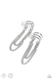 Unlocked Perfection - Silver Cuff Earrings - Paparazzi Accessories Post Earrings Bedazzle Me Pretty Mobile Fashion Boutique
