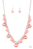 Uptown Pearls - Orange Necklace - Paparazzi Accessories Necklace Bedazzle Me Pretty Mobile Fashion Boutique