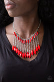 Venturous Vibes - Red Necklace - Paparazzi Accessories Necklace Bedazzle Me Pretty Mobile Fashion Boutique