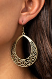 Vineyard Venture - Brass Earrings - Paparazzi Accessories Earrings Bedazzle Me Pretty Mobile Fashion Boutique