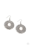 Vintage Vortex - White Earrings - Paparazzi Accessories Earrings Bedazzle Me Pretty Mobile Fashion Boutique