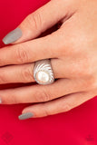 Wall Street Whimsical - White Ring - Paparazzi Accessories Ring Bedazzle Me Pretty Mobile Fashion Boutique