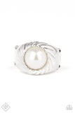 Wall Street Whimsical - White Ring - Paparazzi Accessories Ring Bedazzle Me Pretty Mobile Fashion Boutique