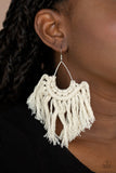 Wanna Piece Of MACRAME? - White Earrings - Paparazzi Accessories Earrings Bedazzle Me Pretty Mobile Fashion Boutique
