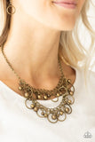 Warning Bells - Brass Necklace - Paparazzi Accessories Necklace Bedazzle Me Pretty Mobile Fashion Boutique
