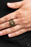 We Wear Crowns Here - Brass Ring - Paparazzi Accessories Ring Bedazzle Me Pretty Mobile Fashion Boutique