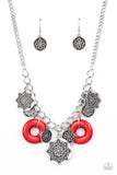 Western Zen - Red Necklace - Paparazzi Accessories Necklace Bedazzle Me Pretty Mobile Fashion Boutique
