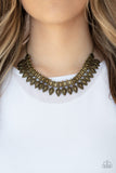 When The Hunter Becomes The Hunted - Brass Necklace - Paparazzi Accessories Necklace Bedazzle Me Pretty Mobile Fashion Boutique