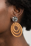 Whimsically Wicker - Brown Clip-On Earrings - Paparazzi Accessories Clip-On Earrings Bedazzle Me Pretty Mobile Fashion Boutique