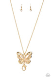 Wings Of Whimsy - Gold Lanyard - Paparazzi Accessories Lanyard Bedazzle Me Pretty Mobile Fashion Boutique