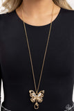 Wings Of Whimsy - Gold Lanyard - Paparazzi Accessories Lanyard Bedazzle Me Pretty Mobile Fashion Boutique