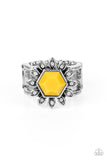 Wonderfully Wallflower - Yellow Ring - Paparazzi Accessories Ring Bedazzle Me Pretty Mobile Fashion Boutique