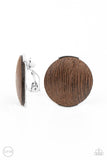 WOODWORK It - Brown Clip-On Earrings - Paparazzi Accessories Clip-On Earrings Bedazzle Me Pretty Mobile Fashion Boutique