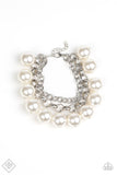 Word On Wall Street - White Bracelet - Paparazzi Accessories Bracelet Bedazzle Me Pretty Mobile Fashion Boutique