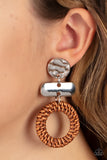Woven Whimsicality - Brown Post Earrings - Paparazzi Accessories Post Earrings Bedazzle Me Pretty Mobile Fashion Boutique