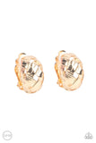 Wrought With Edge - Gold Clip-On Earrings - Paparazzi Accessories Clip-On Bedazzle Me Pretty Mobile Fashion Boutique