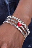 You Win My Heart - Red Bracelet - Paparazzi Accessories Bracelet Bedazzle Me Pretty Mobile Fashion Boutique